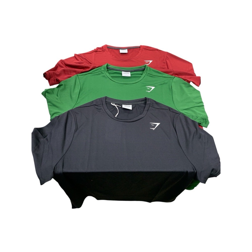 LOT OF 3  GYMSHARK ARRIVAL SHORT SLEEVE T-SHIRT - SIZE LARGE BLACK,RED AND GREEN